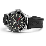 Hamilton Khaki Navy Scuba Auto GMT 43mm Watch H82555330 shows a 13.9mm case thickness with a screw-down crown reinforcing its 300m water resistance. The stainless steel case is brushed for a rugged, dive-inspired finish.
