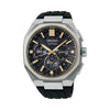 The Seiko Astron GPS Solar HAB003J features a black dial with gold-tone indices, three sub-dials and a date window. The 43.40mm titanium case is fitted with a sapphire crystal and a faceted UTC bezel.