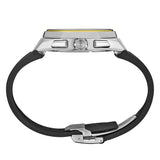 The 12.4mm-thick titanium case shows the faceted, multi-angled profile of the bezel and case flank. The crown and chronograph pushers are positioned on the right side of the case.