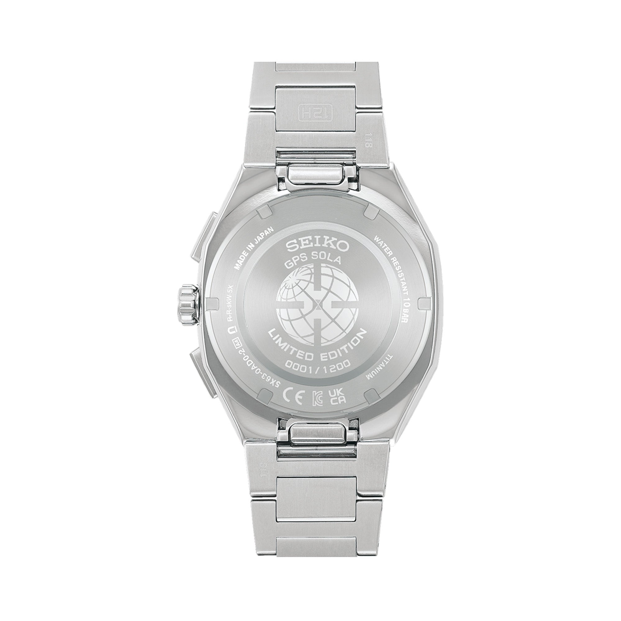Seiko Astron HAB005J titanium case back showing Calibre 5X63 GPS Solar movement detail and lightweight titanium construction