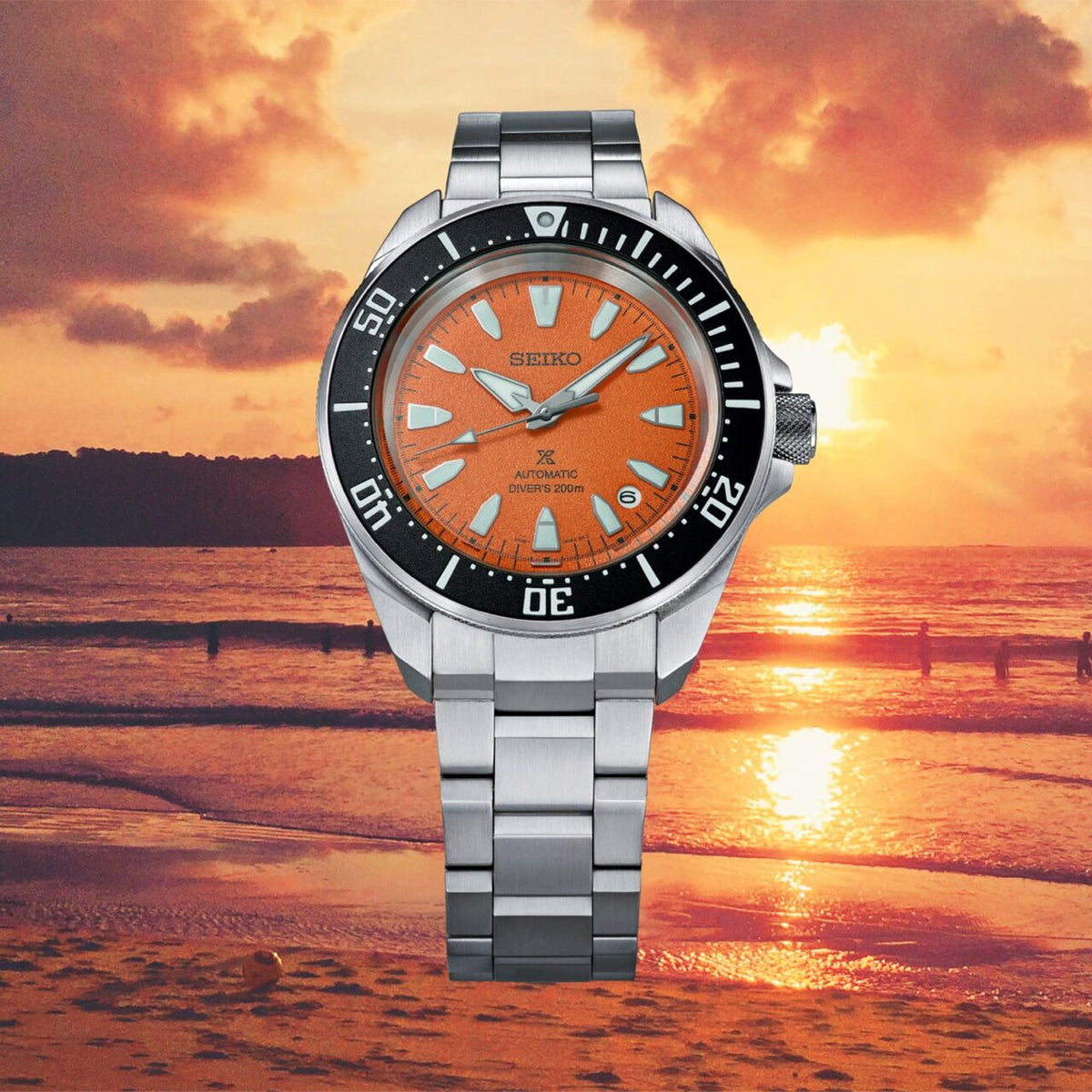 Seiko Prospex Automatic Men's 41.70mm Watch HBB004K - set into a subset background, vivid orange dial