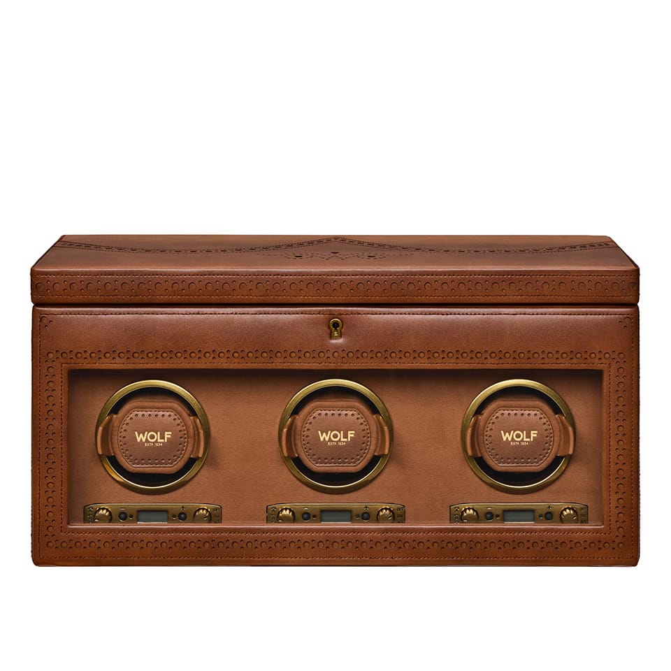 WOLF Brogue Triple Watch Winder With Storage