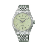The Seiko Presage Automatic 38mm Watch HCC002J features a richly textured green "wakatake-iro" dial. The 38mm stainless steel case is fitted with dual-curved sapphire crystal.
