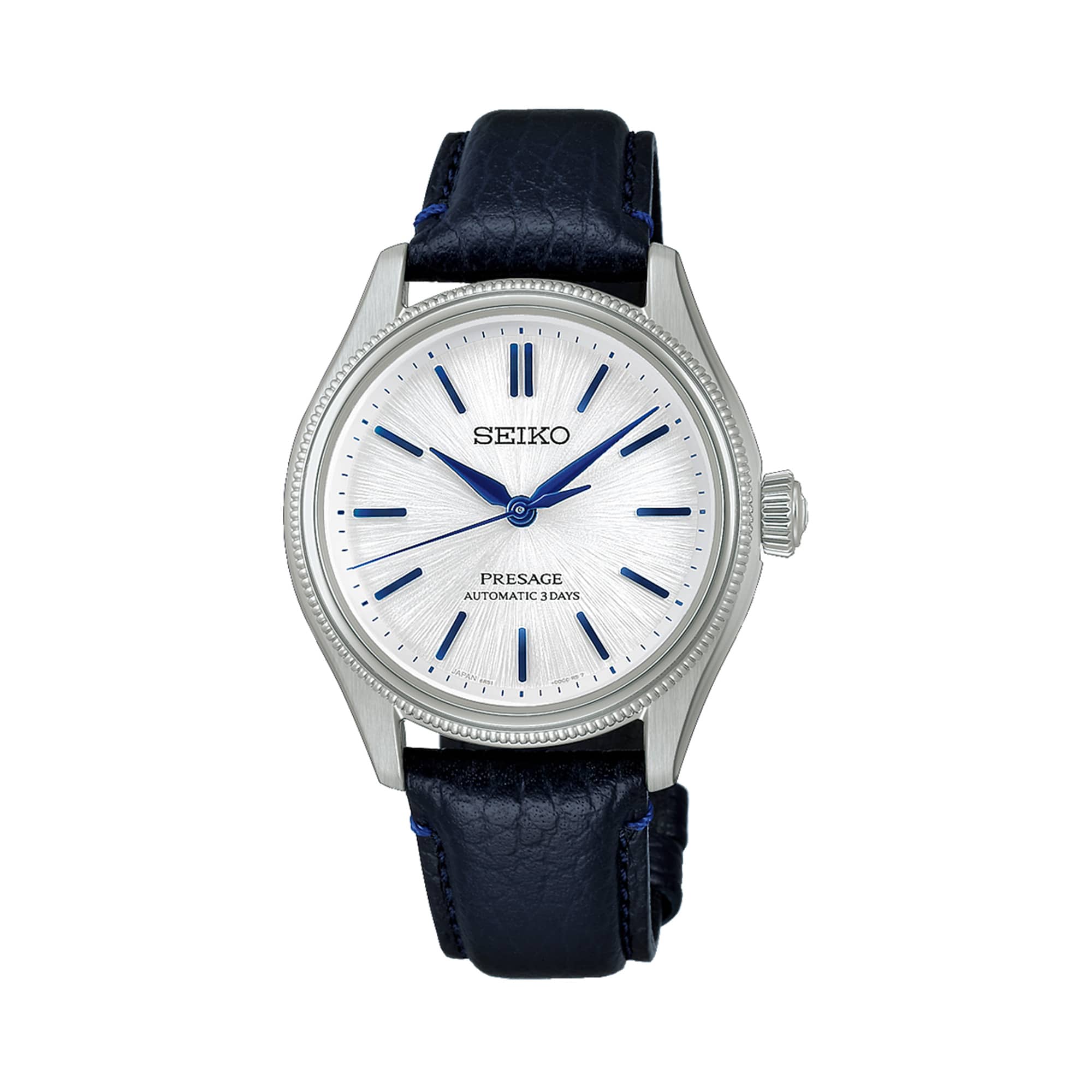 Seiko Presage Classic Series HCC004J 38mm Stainless Steel Automatic Watch with White Dial and Navy Blue Leather Strap