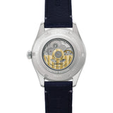 The Seiko Presage 145th Anniversary Automatic 39.60mm Men's Watch HCC007J is fitted with a leather strap secured by a three-fold clasp with push-button release. The see-through sapphire case back reveals the automatic Calibre 6R51 movement.