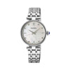 The Seiko Conceptual Quartz 29mm Women's Watch HGH005P features a white mother of pearl dial accented with 8 diamonds. The 29mm silver stainless steel case is fitted with sapphire crystal.