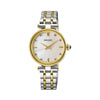 The Seiko Conceptual Quartz 29mm Women's Watch HGH007P features a mother of pearl dial accented with 8 diamonds. The 29mm two-tone silver and yellow gold stainless steel case is fitted with sapphire crystal.