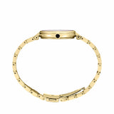 The Seiko Conceptual Quartz 29mm Women's Watch HGH008P shows its 29mm yellow gold-tone case with the distinctive blue cabochon crown positioned on the case side.