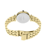 The Seiko Conceptual Quartz 29mm Women's Watch HGH008P is fitted with a yellow gold-tone stainless steel bracelet, secured by a safety folding clasp.