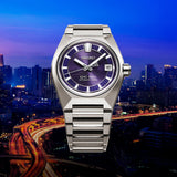 The King Seiko VANAC Automatic 41mm Men's Watch HKF001J reveals the dial's fine radial and horizontal line texture in close detail, alongside the applied hour markers and date window.