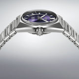 The King Seiko VANAC Automatic 41mm Men's Watch HKF001J shows its angular titanium case profile, alternating brushed and polished facets, with a screw-down crown positioned on the case side.