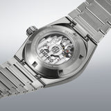 The King Seiko VANAC Automatic 41mm Men's Watch HKF002J is fitted with a titanium bracelet secured by a three-fold clasp with push-button release. The see-through, screw-down case back reveals the automatic Calibre 8L45 movement.