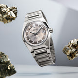 The King Seiko VANAC Automatic 41mm Men's Watch HKF002J shows its angular titanium case profile, alternating brushed and polished facets, with a screw-down crown positioned on the case side.