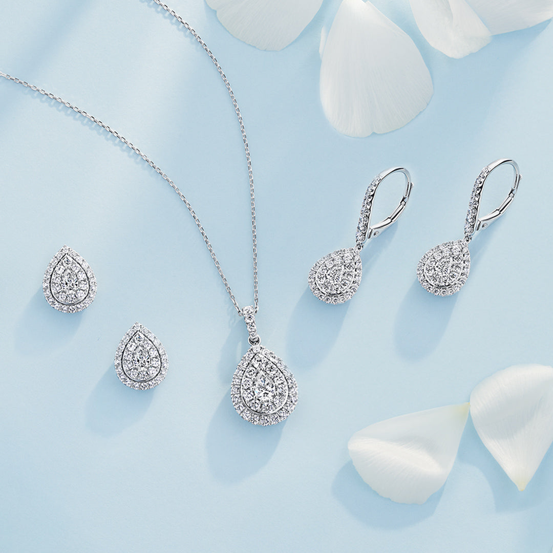 Everlasting 0.50ct TW Pear Lab-Grown Diamond Double Halo Pendant in 9ct White Gold