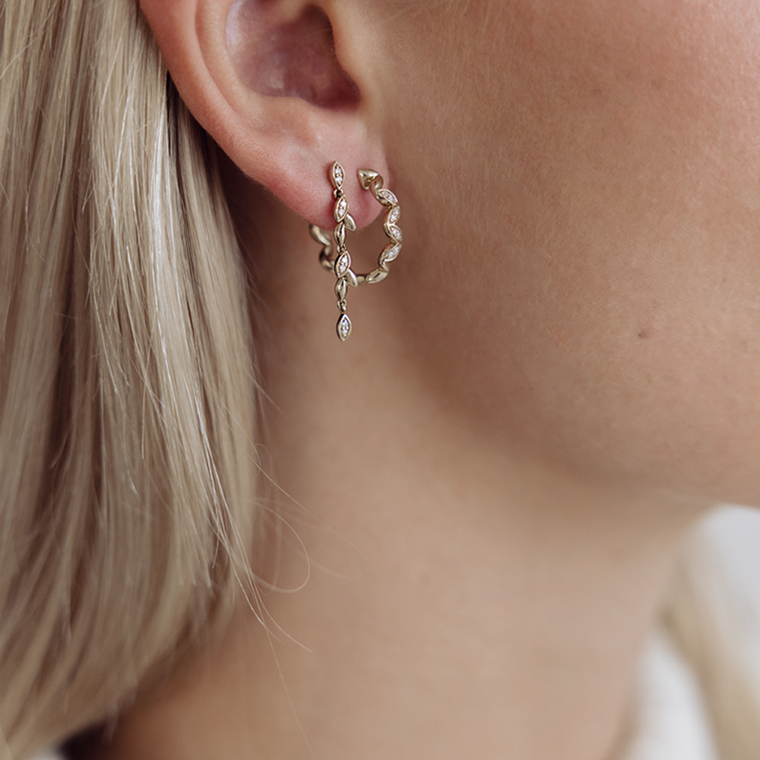 Helia™ Diamond Leaf Drop Stud Earrings in 9ct Recycled Gold