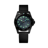 Longines HydroConquest L3.779.4.99.6 lume shot, showing the Swiss Super-LumiNova illuminated hands and hour markers glowing in the dark. The strong, even lume coverage across all indexes and the minute hand confirms the watch's dive-ready legibility in low-light and underwater conditions.