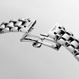 Open folding clasp on the stainless steel bracelet of the Longines DolceVita Quartz Women’s 20.8 x 32mm Watch L5.255.4.75.6. The clasp is shown unfolded to display its construction and how it fastens securely on the wrist.