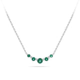 Front-on view of the Wallace Bishop 0.04 TDW Created Emerald & Lab-Grown Diamond Chevron Pendant in Sterling Silver, on a chain with a parrot clasp. The pendant features five graduated round created emeralds with four round lab-grown diamonds set between them in a curved chevron shape.