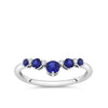 Front-on view of the Wallace Bishop 0.04 TDW Created Sapphire & Lab-Grown Diamond Chevron Ring in Sterling Silver, reference LG38SAP02O, on a smooth polished band. The ring features five round created dark blue sapphires in a curved chevron V shape, with four claw-set round lab-grown diamonds set between them.