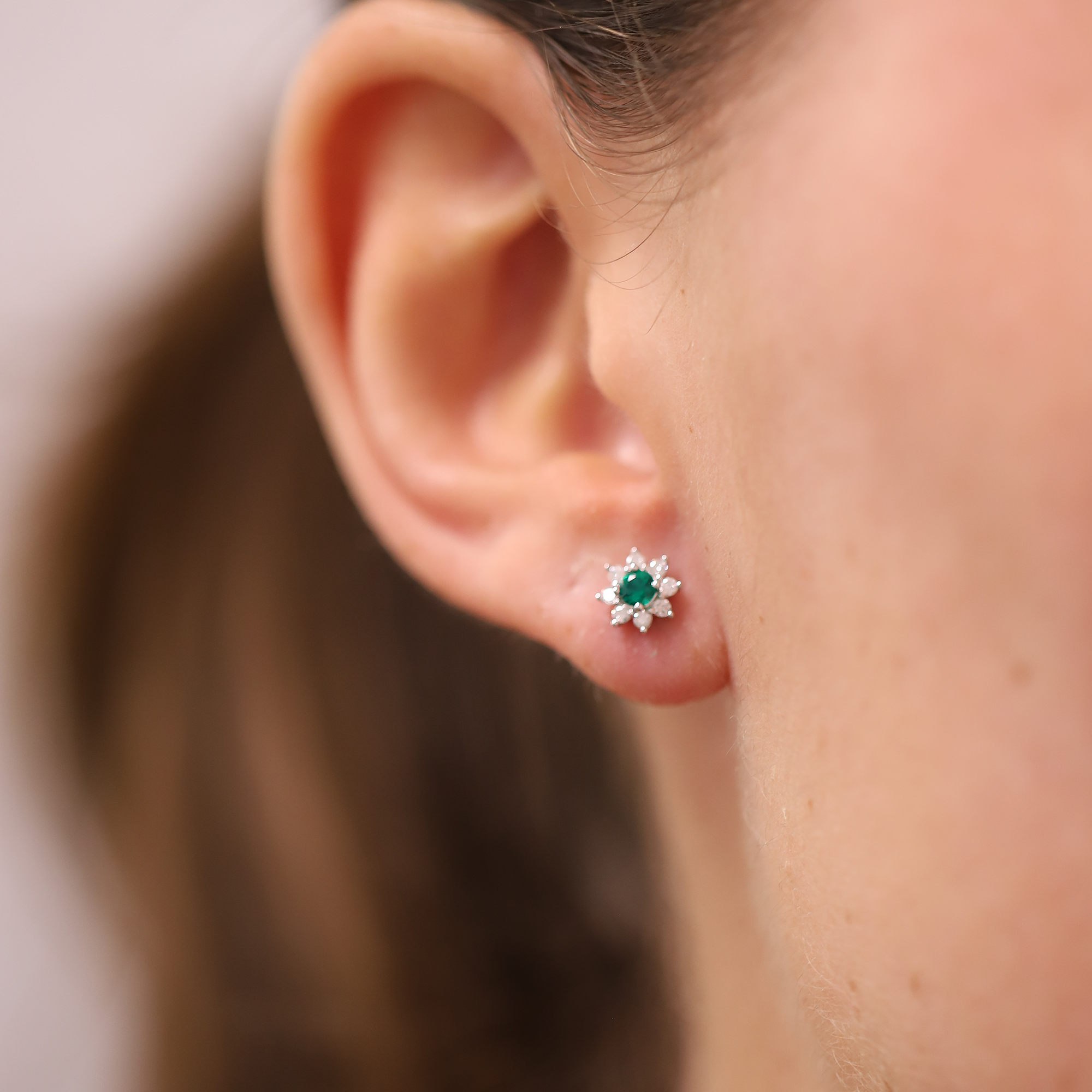 Lab-Grown Emerald & 0.30ct TDW Lab-Grown Diamond Halo Pendant and Earrings Set in Sterling Silver