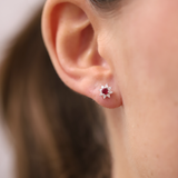 Lab-Grown Ruby & 0.30ct TDW Lab-Grown Diamond Halo Pendant and Earrings Set in Sterling Silver