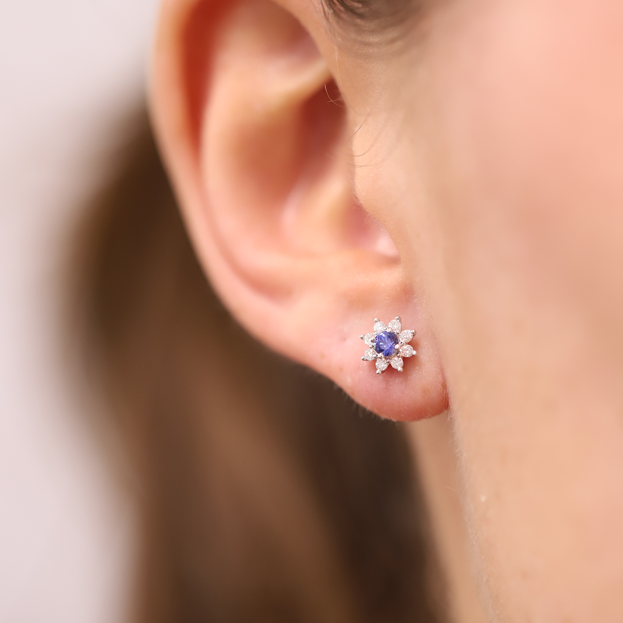 Lab-Grown Sapphire & 0.30ct TDW Lab-Grown Diamond Halo Pendant and Earrings Set in Sterling Silver