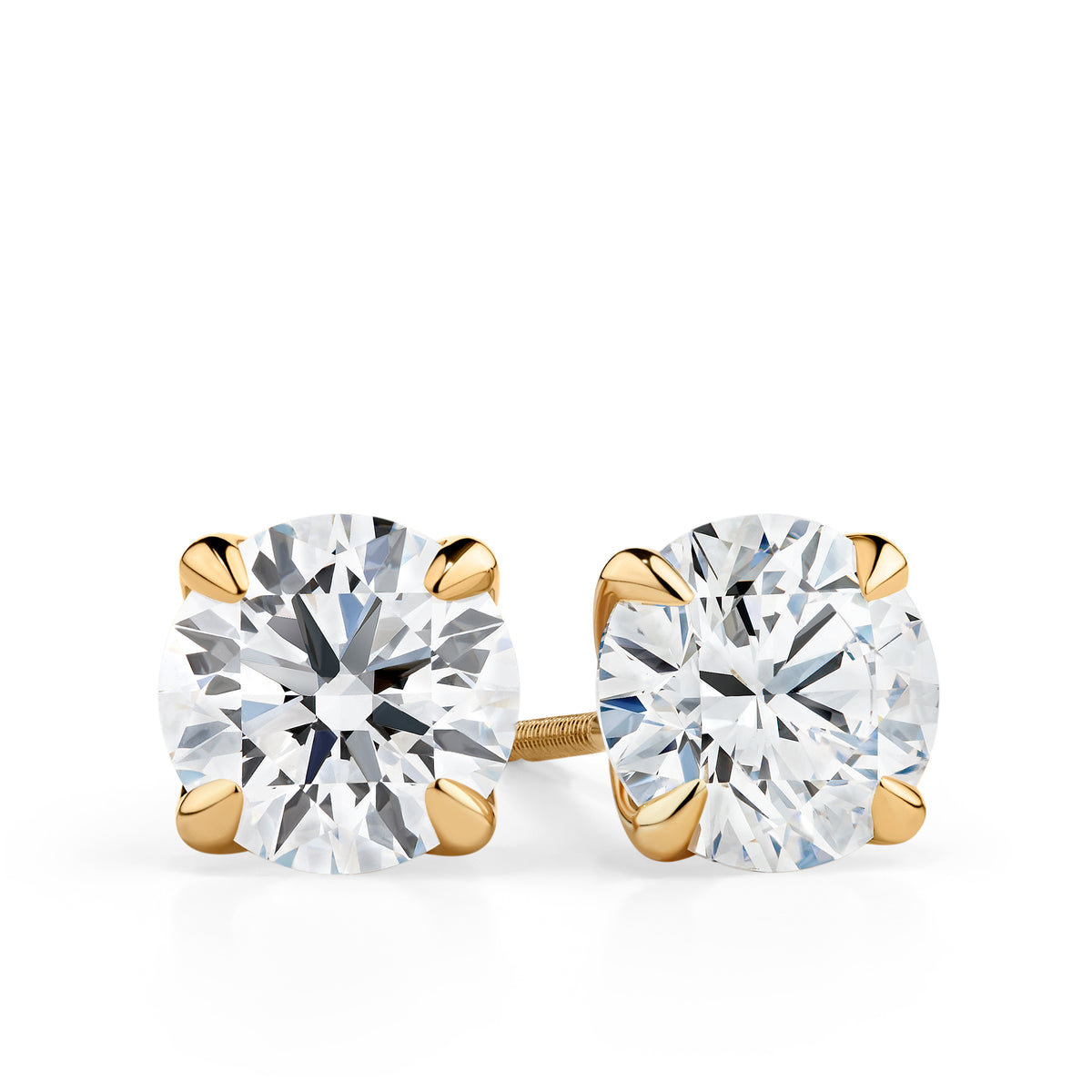 2.00ct Round Brilliant-Cut GIA-Certified Lab Grown Diamond Stud Earrings in 18ct Yellow Gold