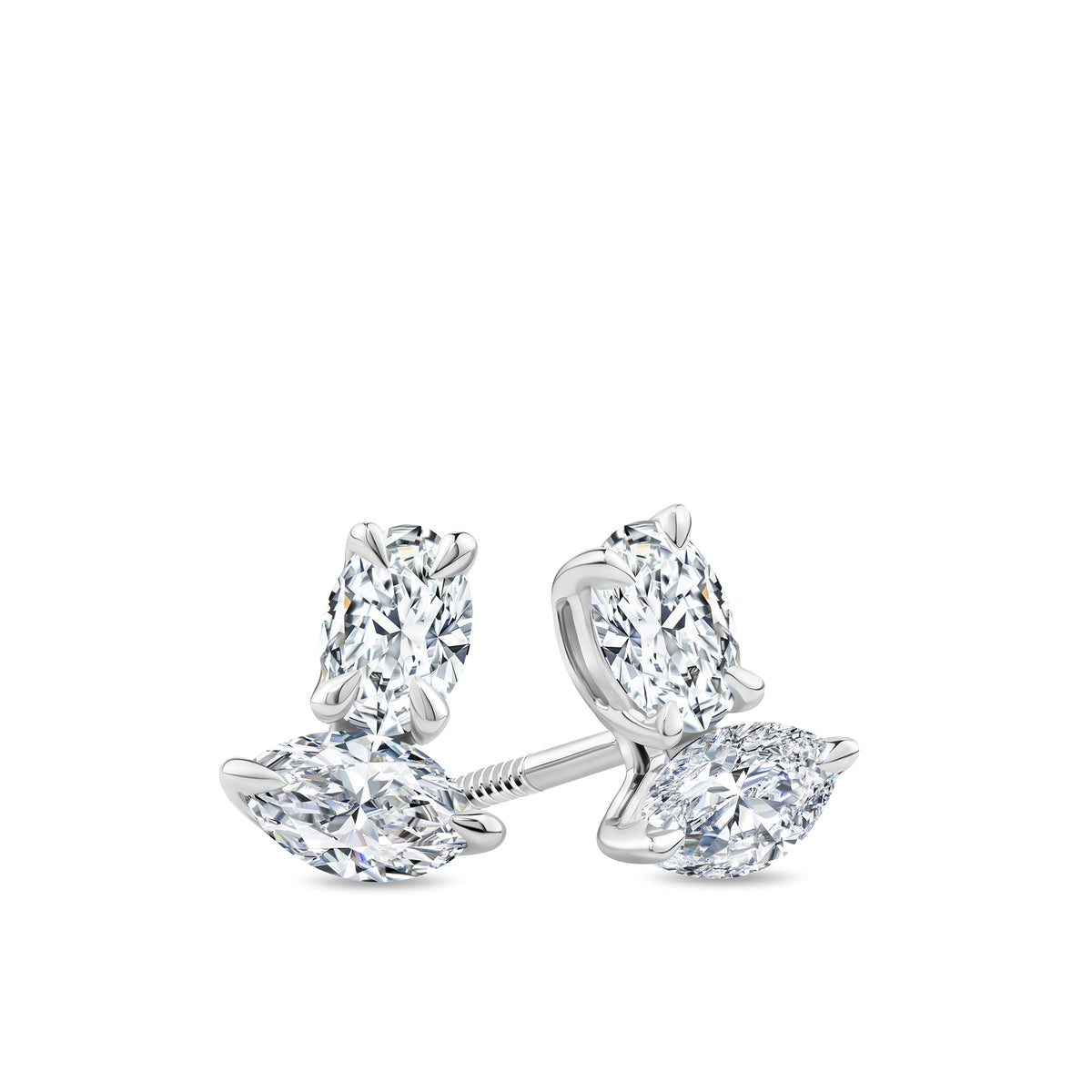 0.60ct TDW Marquise and Oval-Cut 'Toi et Moi' Lab Grown Diamond Stud Earrings in 9ct White Gold