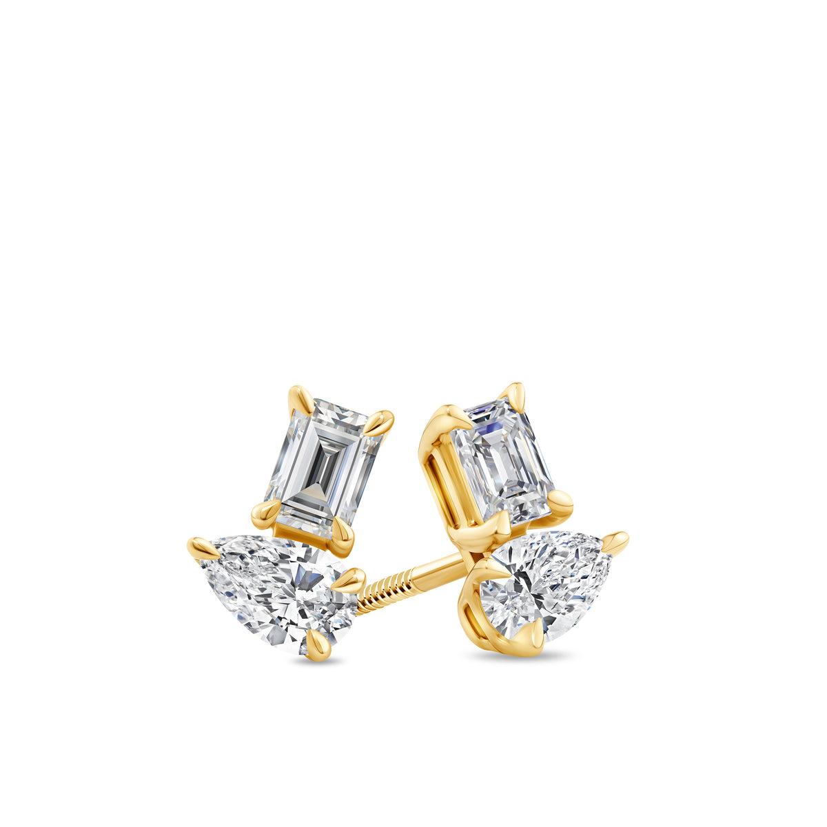 0.60ct TDW Pear and Emerald-Cut 'Toi et Moi' Lab Grown Diamond Stud Earrings in 9ct Yellow Gold