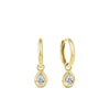 Front-on view of the Wallace Bishop 0.30ct TDW Pear-Cut Lab-Grown Diamond Double Bezel Drop Earrings in 9ct Yellow Gold, reference LGHUGP30. Each earring features two pear-cut lab-grown diamonds in a bezel setting, creating a layered drop effect in warm yellow gold.