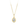 Front-on view of the Wallace Bishop 0.30 TDW Pear-Cut Lab-Grown Diamond Double Bezel Pendant in 9ct Yellow Gold, reference LGNDBP30. The polished gold pendant features a single pear-cut lab-grown diamond in a double bezel setting, with a small bale at the top.