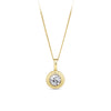 Front-on view of the Wallace Bishop 0.30 TDW Round Lab-Grown Diamond Double Bezel Pendant in 9ct Yellow Gold, reference LGNDBR30, pendant only. The polished gold pendant features a single round brilliant cut lab-grown diamond in a double bezel setting, with a small bale at the top.
