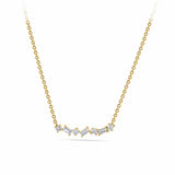 0.15ct TW Lab-Grown Diamond Scatter Necklace in 9ct Yellow Gold, photographed front on against a plain background. The pendant features a scattered mix of round brilliant and baguette cut lab-grown diamonds on a fine chain.