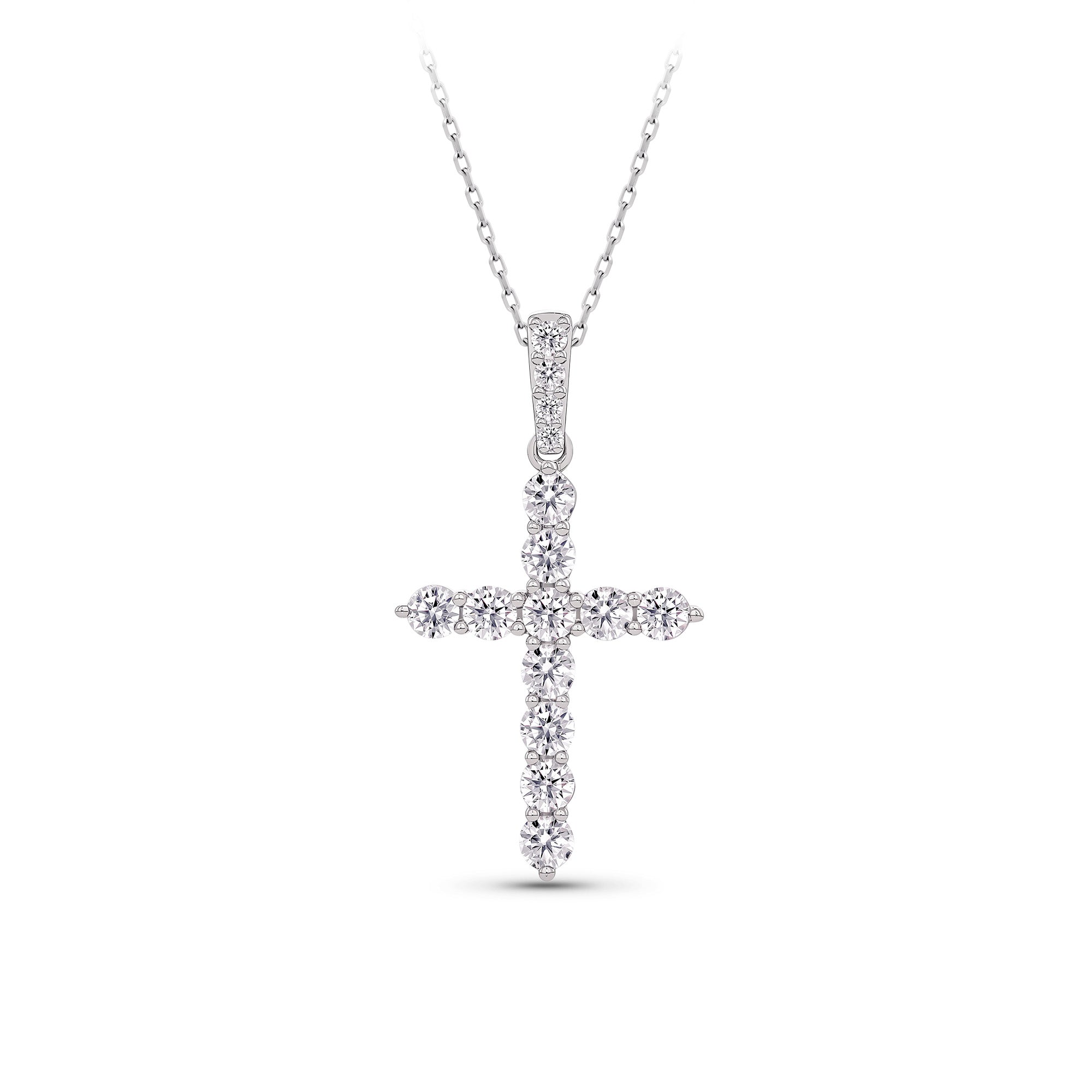 1.00ct TW Lab-Grown Diamond Cross Pendant with Chain in 9ct White Gold