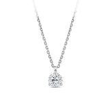 Front-on view of the Wallace Bishop 1.00 TDW Round Lab-Grown Diamond Solitaire Pendant in Sterling Silver, reference LGPDSS100, on a fine cable chain with a parrot clasp. The pendant features a 1 carat round brilliant cut lab-grown diamond in a three-claw setting, hanging from a small bale.