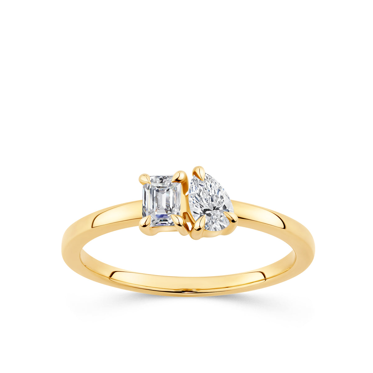 0.50ct TDW Emerald and Pear-Cut 'Toi et Moi Ring' Lab Grown Diamond in 9ct Yellow Gold