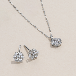 0.77ct TW Cluster Lab Grown Diamond Pendant and Earrings Set in 9ct White Gold