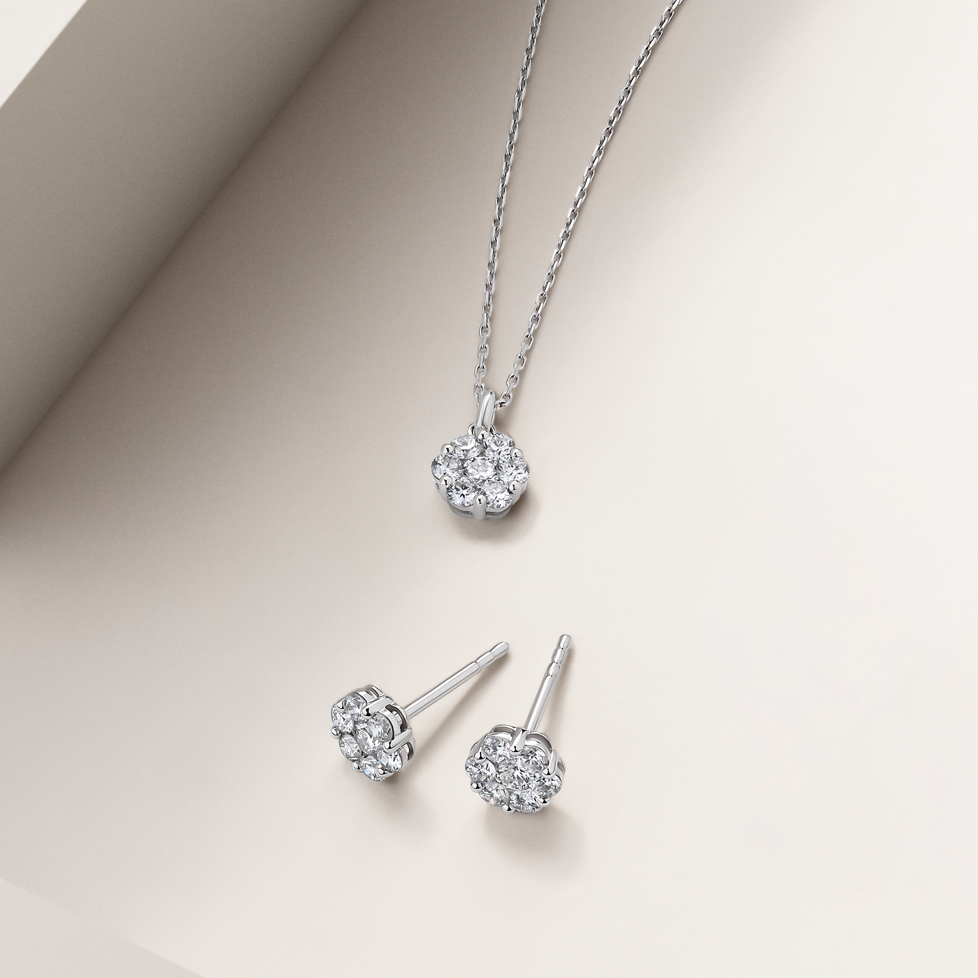 0.77ct TW Cluster Lab-Grown Diamond Pendant and Earrings Set in 9ct White Gold
