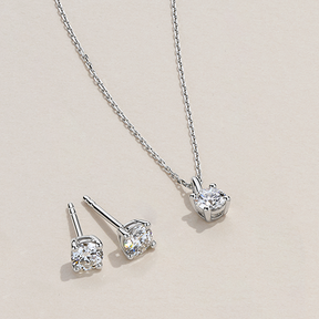 0.75ct TW Round Brilliant Cut Lab Grown Diamond Pendant and Earrings Set in 9ct White Gold