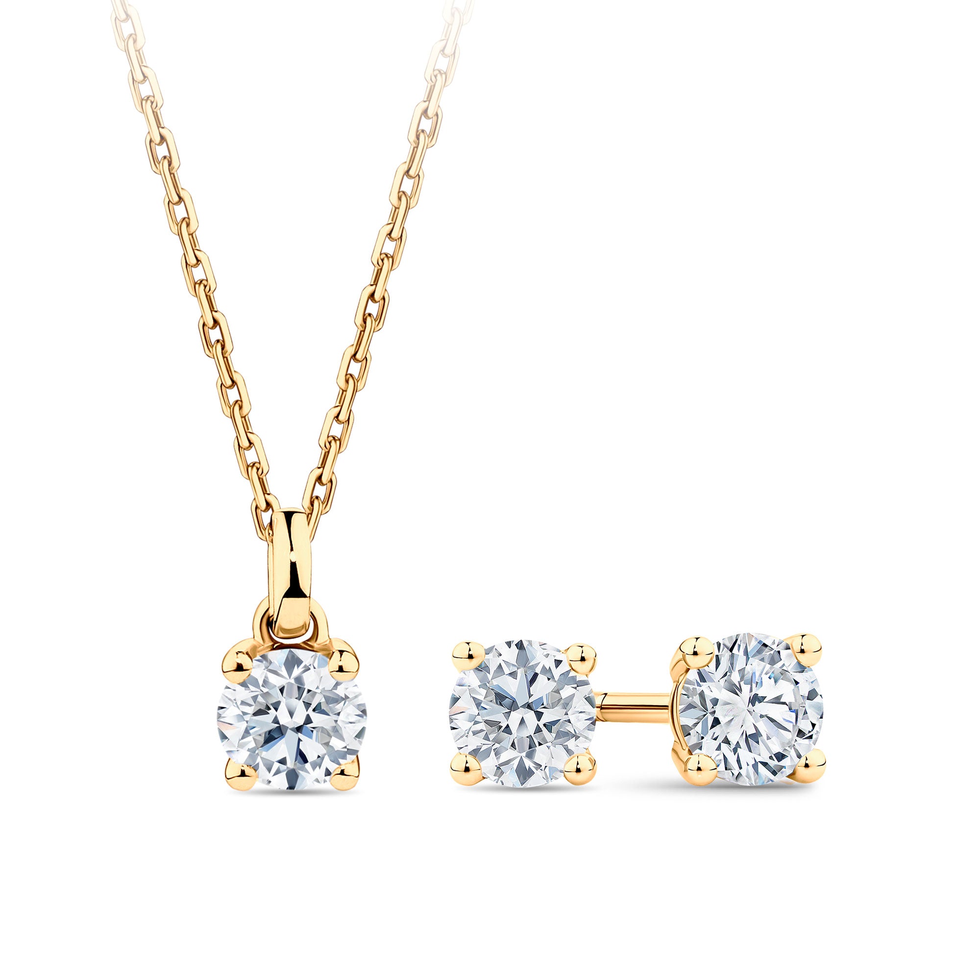 0.75ct TW Round Brilliant Cut Lab-Grown Diamond Pendant and Earrings Set in 9ct Yellow Gold