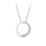 Front-on view of the Wallace Bishop 0.40 TDW Round Lab-Grown Diamond Circle Pendant in Sterling Silver, reference LGSETRNDSS, showing the pendant on a chain. The circle is half set with round lab-grown diamonds that graduate in size, with the other half in polished sterling silver.