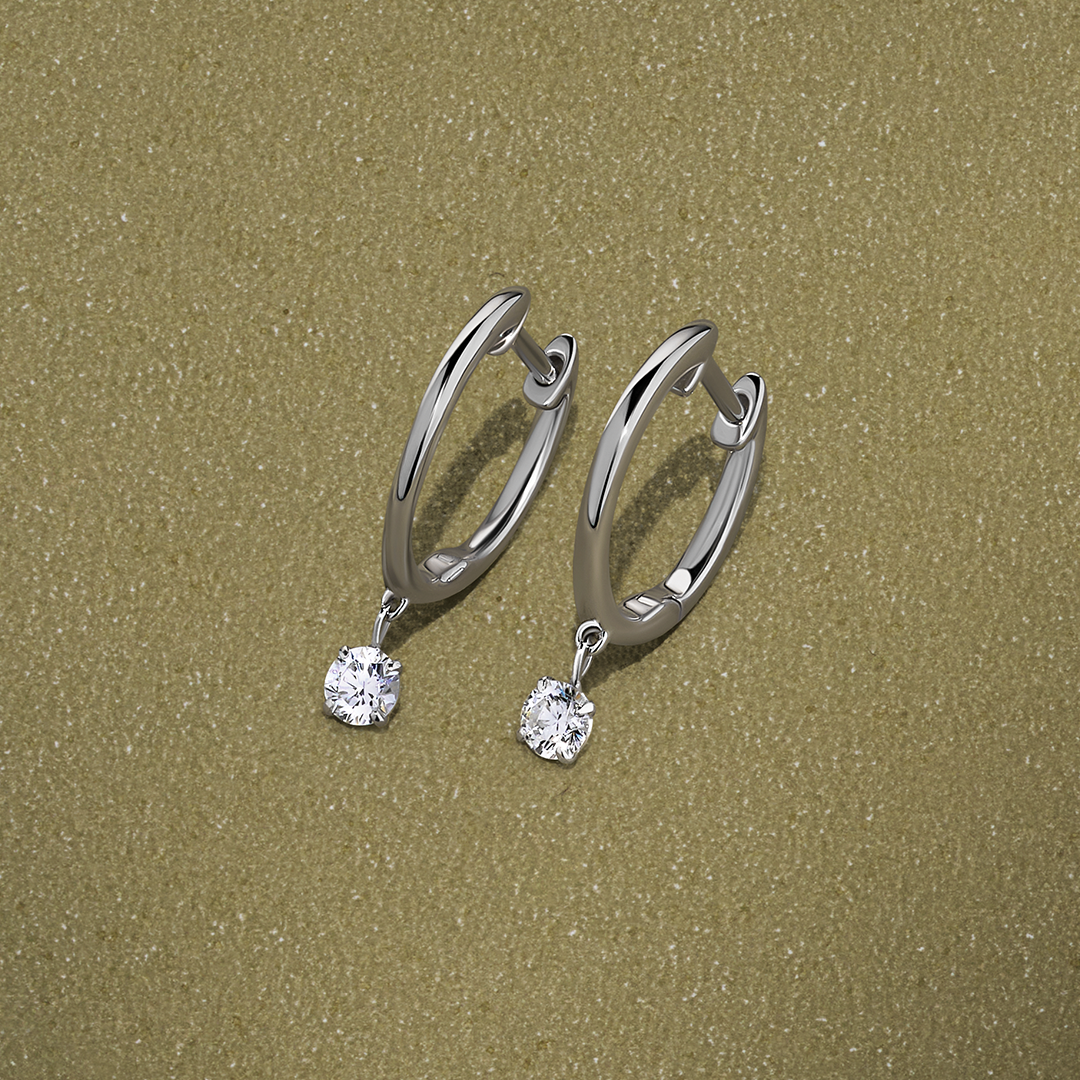 Lab-Grown Diamond Drop Huggie Earrings in Sterling Silver