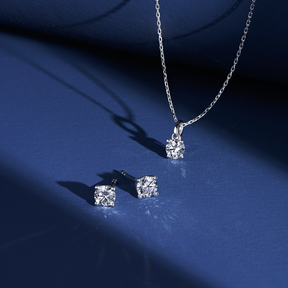 0.75ct TW Round Brilliant Cut Lab Grown Diamond Pendant and Earrings Set in 9ct White Gold