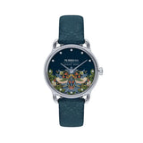 August Berg Petite Strawberry Thief Quartz 26mm Watch M1ST0926E16LIDE front on with indigo dial and patterned strap