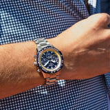Citizen Promaster Navihawk Blue Angels Eco-Drive Chronograph Men's 40mm Stainless Steel Watch & Bracelet, Blue Dial, 200m Water Resistant CA4667-53L - on wrist