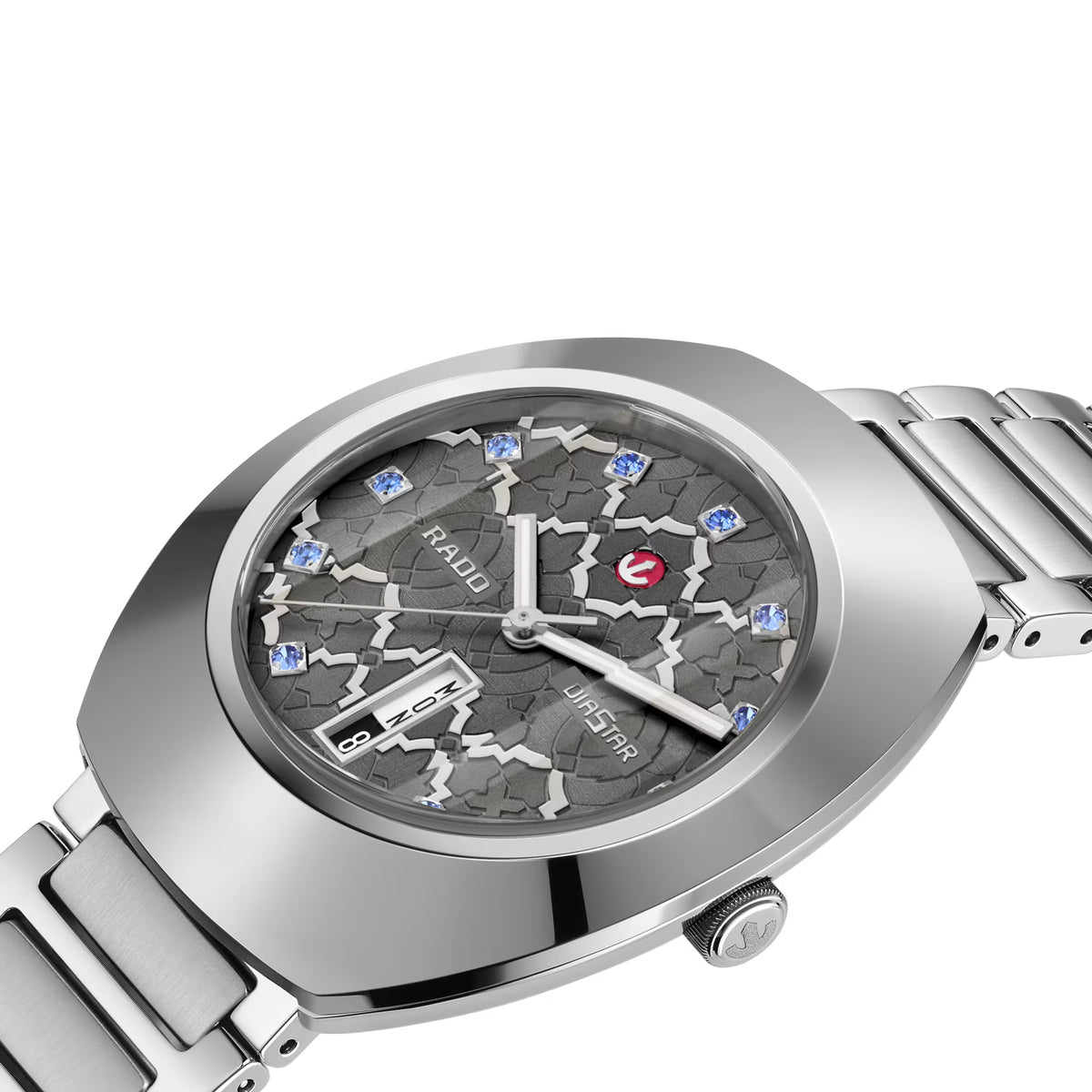 Rado DiaStar Original 38mm R12160113 side profile – stainless steel case, polished Ceramos™ bezel, faceted sapphire crystal with anti-reflective coating, 12.1mm case profile