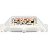 Rado True Square Automatic Open Heart Sparkling 38mm R27073722 side profile – slim 9.7mm polished white high-tech ceramic case, white ceramic crown, sapphire crystal