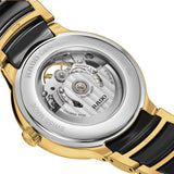Rado Centrix Open Heart Diamonds 39.5mm R30008902 caseback view – transparent sapphire crystal caseback showing the Rado R734 automatic movement with 80-hour power reserve, Swiss made