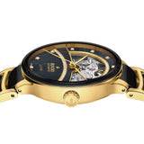 Rado Centrix Open Heart Diamonds 35mm R30032752 side profile – gold-tone case, sapphire crystal, slim profile, black and gold bracelet