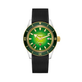Rado Captain Cook x Cameron Green Limited Edition 42mm R32138318 soldier view on rubber strap – green gradient sunray dial, gold bezel with green ceramic insert, black rubber strap